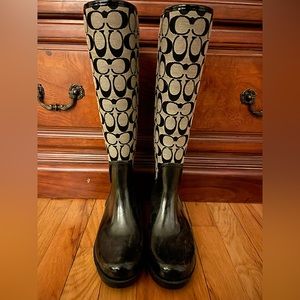 Coach High Knee Black rain boots